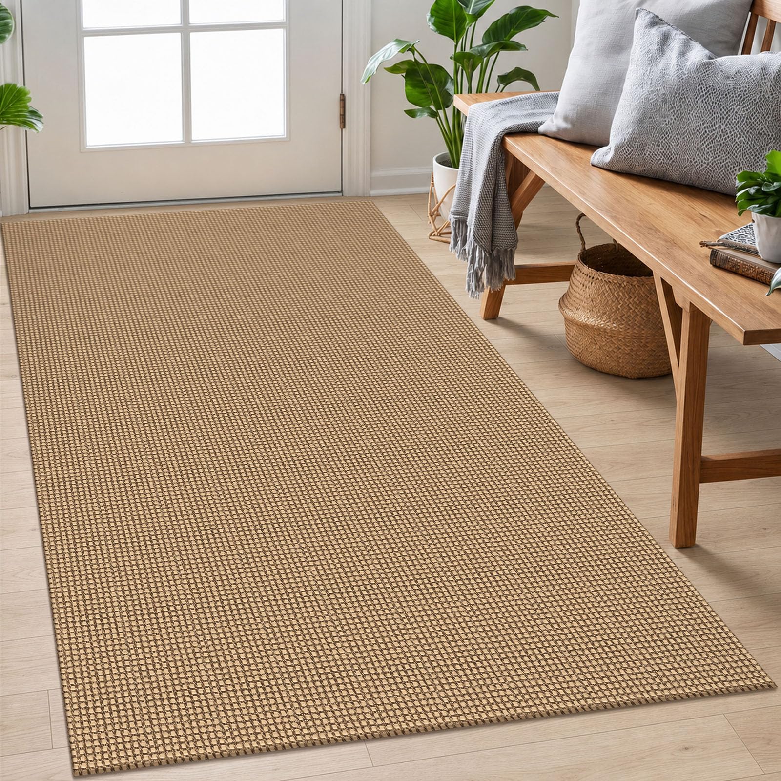 EARTHALL front view of orange tan brown rug showing warm tones and visual impact