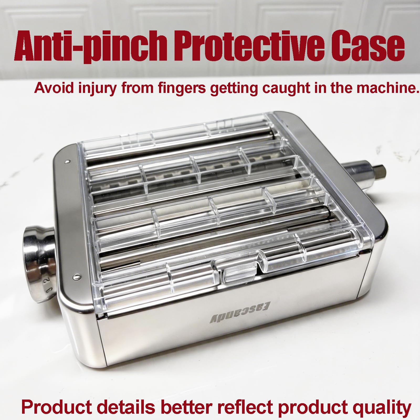 Eascandy safety guard and included brush showing safe operation and easy cleanup