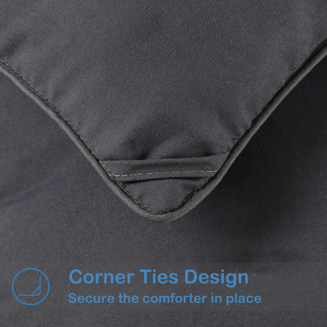 EASELAND comforter size scale next to pillows showing generous coverage