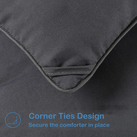EASELAND comforter size scale next to pillows showing generous coverage
