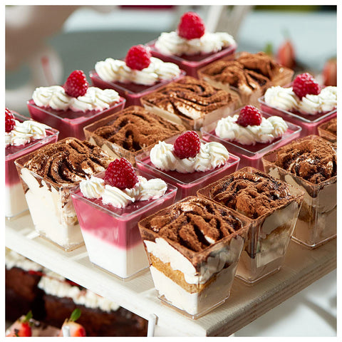 EASERCY dessert cups styled on buffet table for easy guest self-service