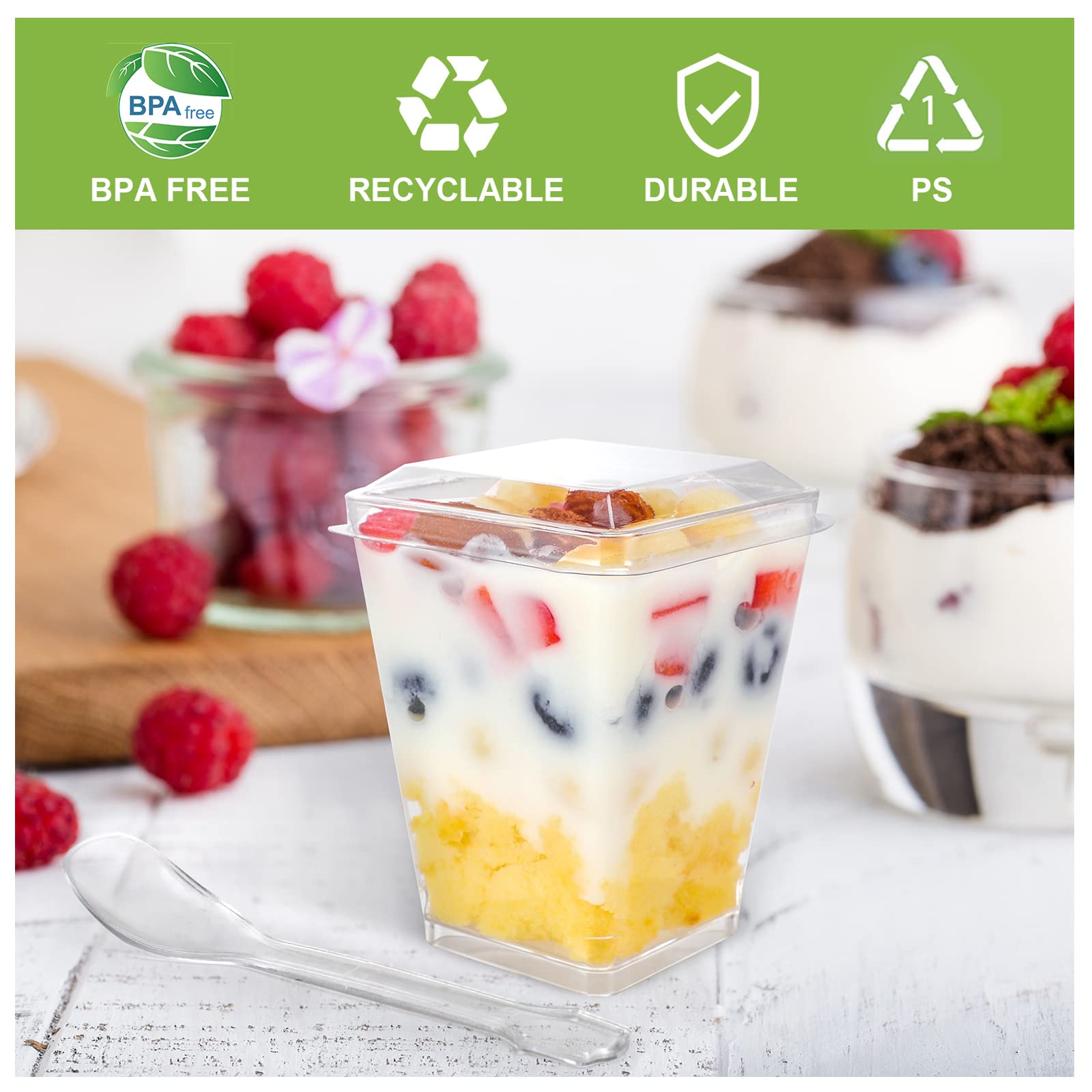 EASERCY parfait-filled cups arranged for display to showcase layered desserts