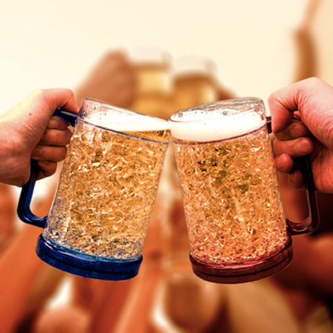 Easicozi mug being filled with beer; keeps beverage cold without diluting flavor