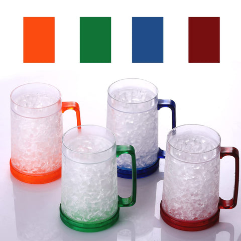 Easicozi set of four colorful mugs on wooden table; bright, reusable drinkware for gatherings