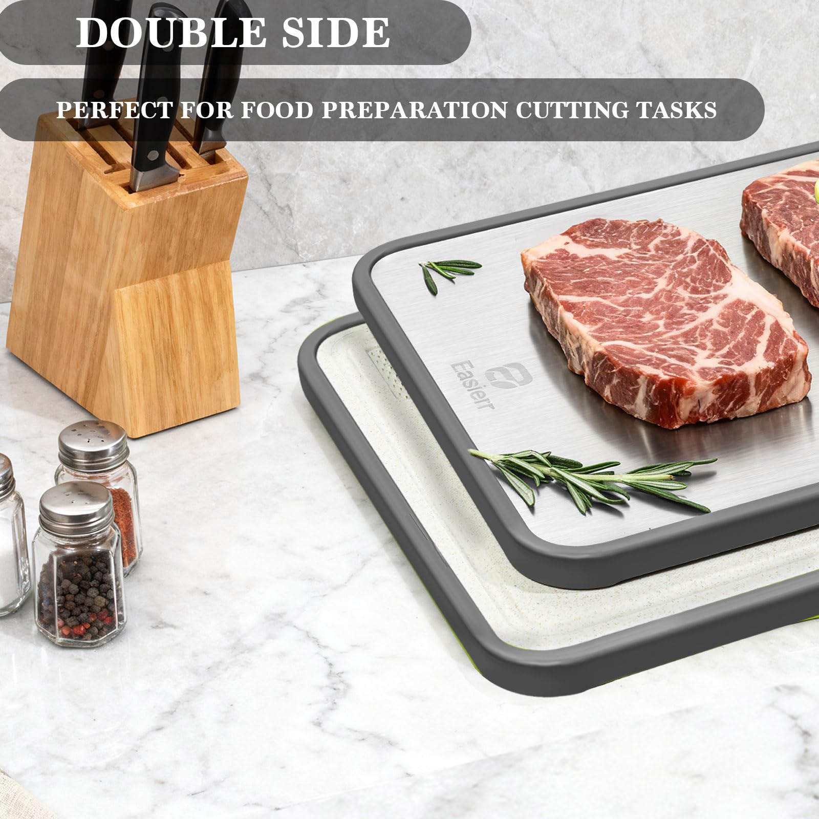 Easierr size comparison on countertop illustrating 17x12 inch prep area advantage