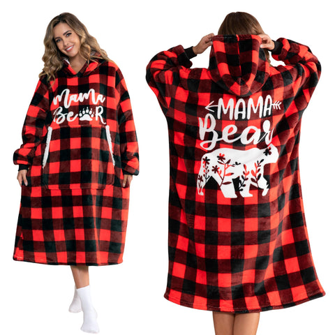 EASLIV mama bear front view showing roomy hoodie and cozy fit