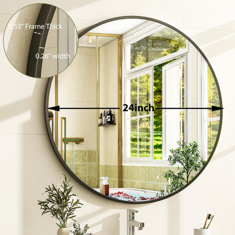 Easly mirror beside sink showing 24-inch scale and proportion benefit