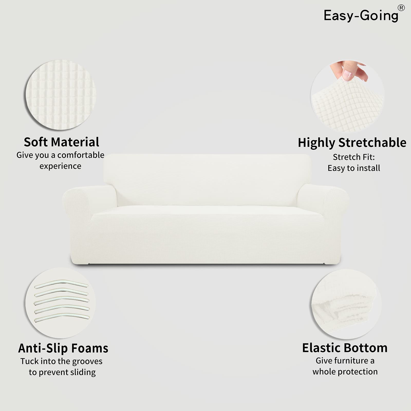 Easy-Going on sofa demonstrates smooth fit and wrinkle reduction benefit