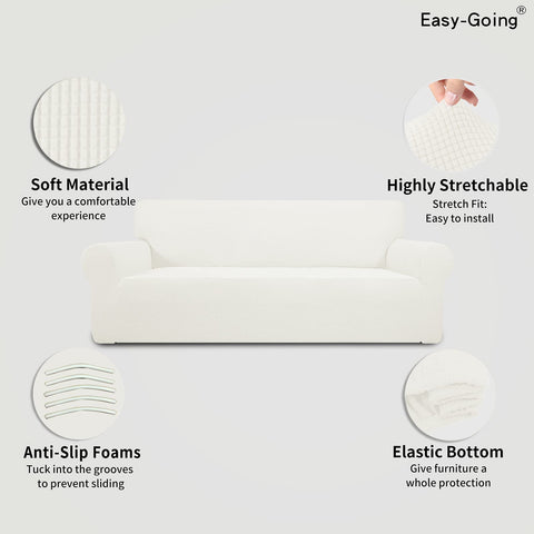 Easy-Going on sofa demonstrates smooth fit and wrinkle reduction benefit