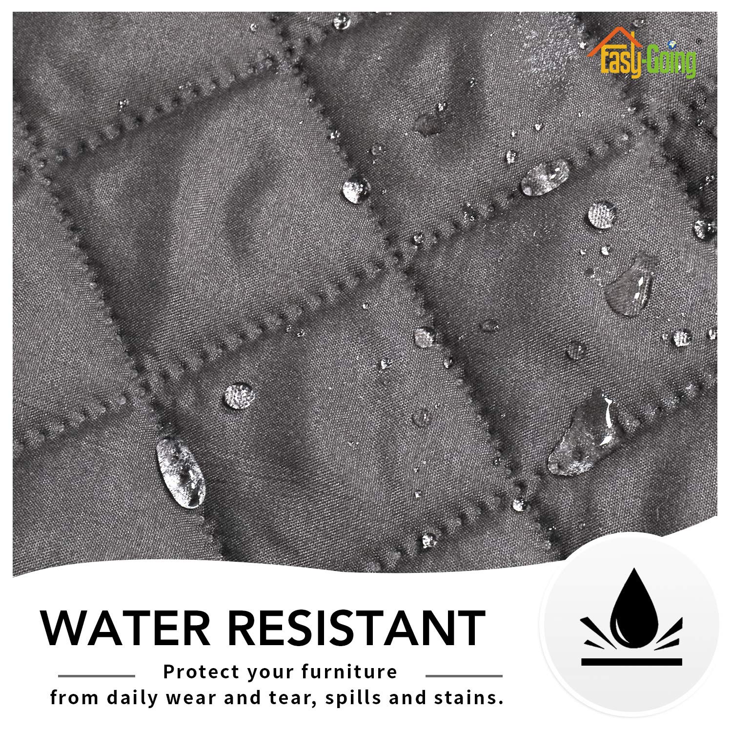 Easy-Going elastic strap detail securing cover to chair for slip resistance