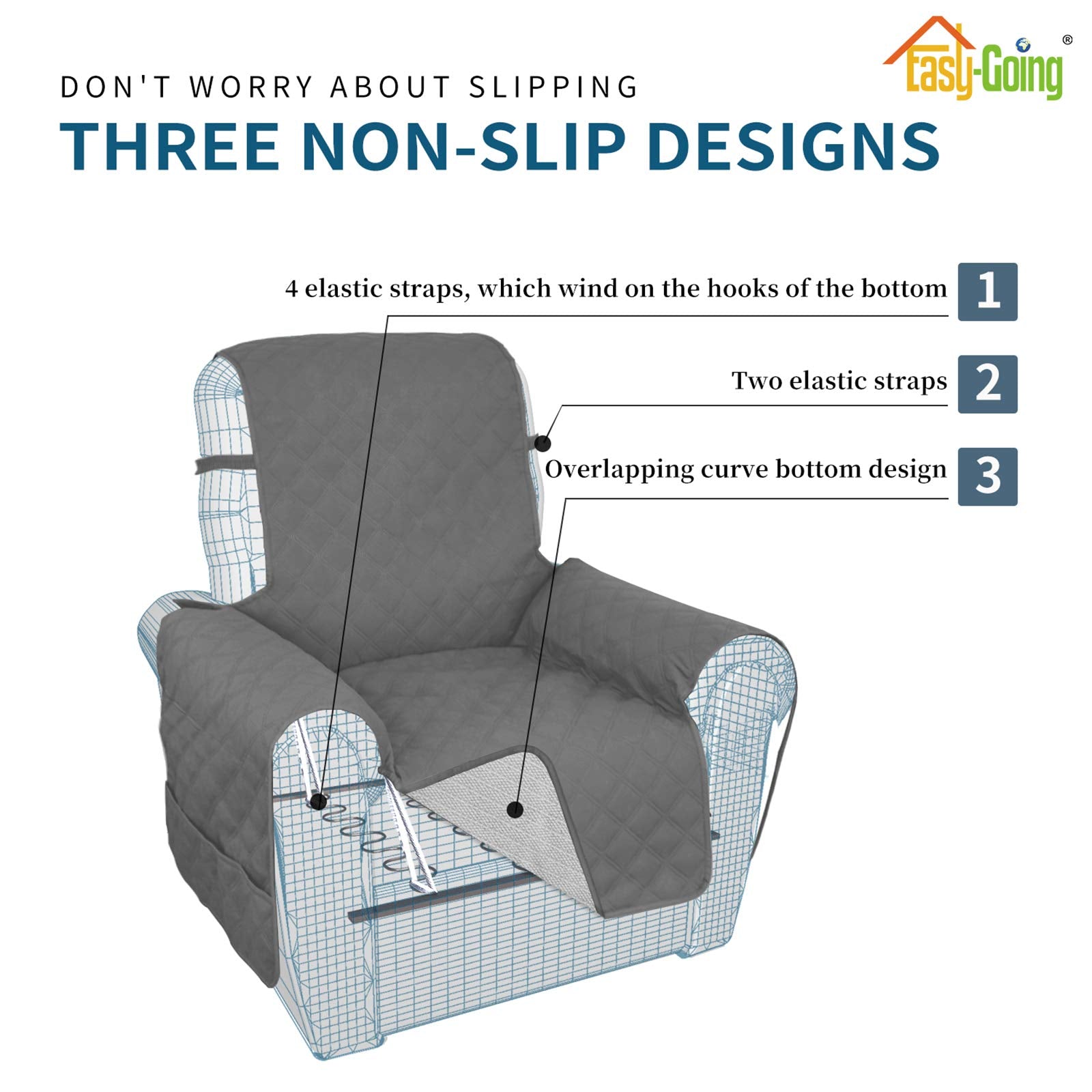 Easy-Going elastic straps secured under seat for stable, non-slip hold