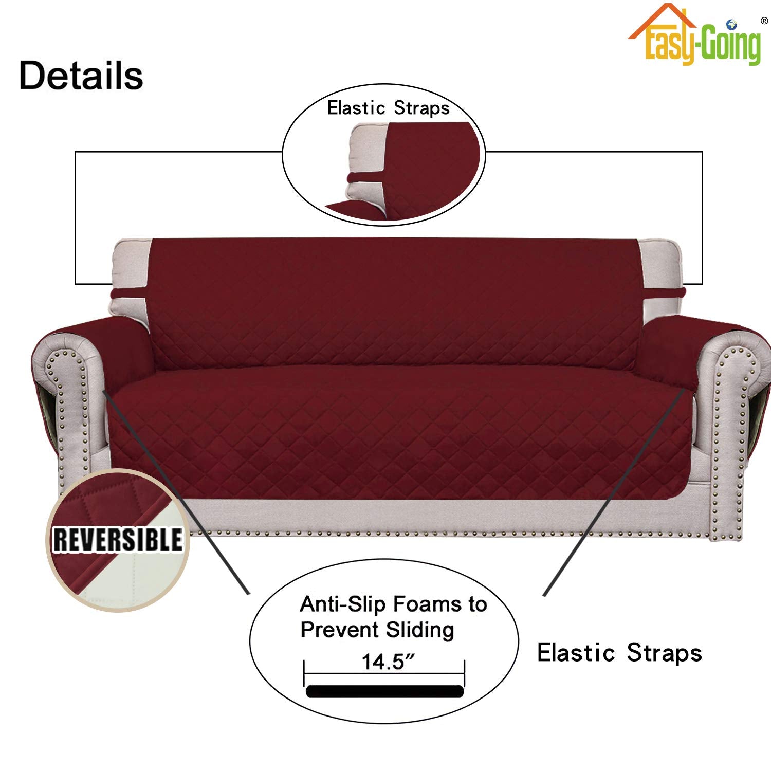 Easy-Going foam sticks wedged in cushion groove for secure fit