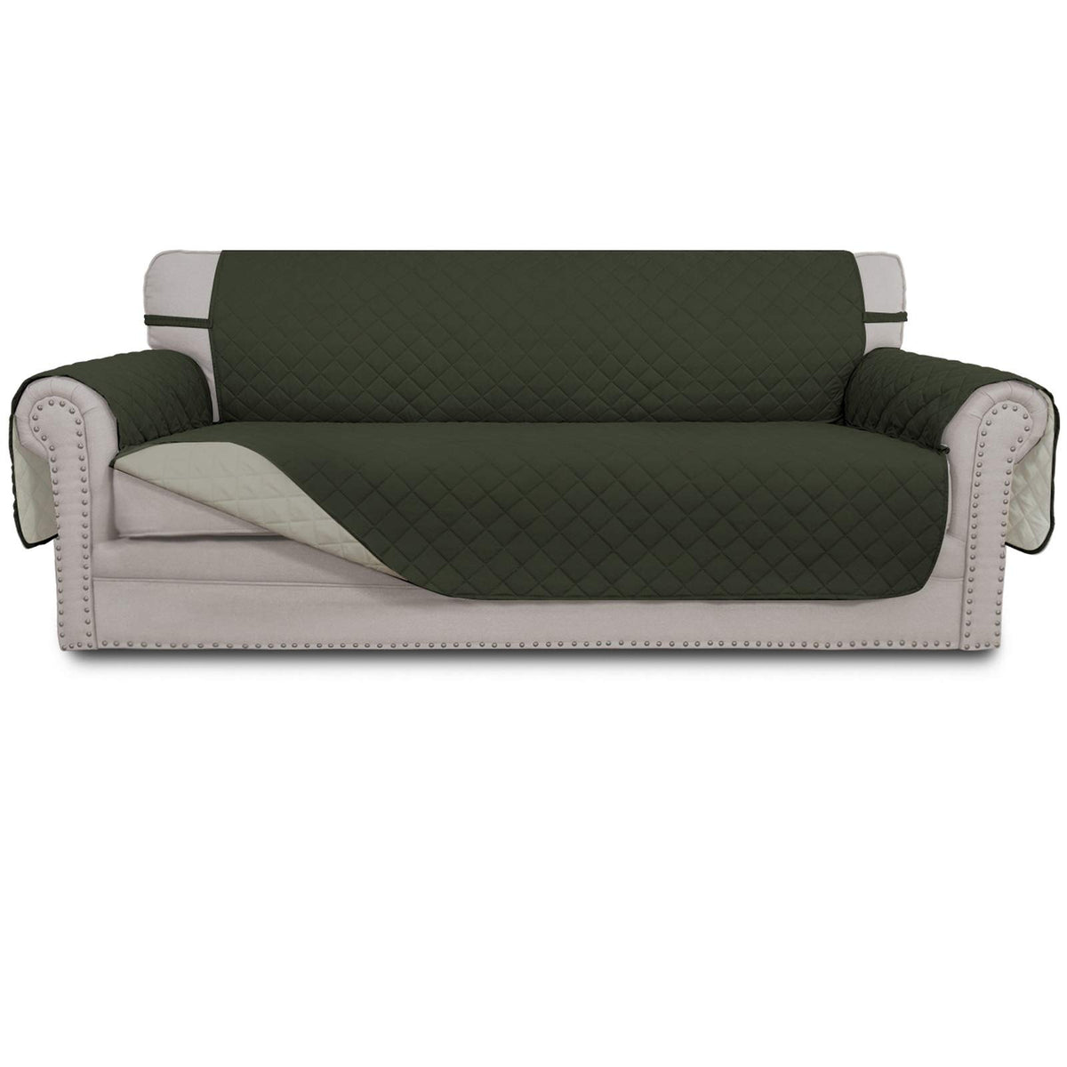 Easy-Going front view of cover showing army green side and fit benefit