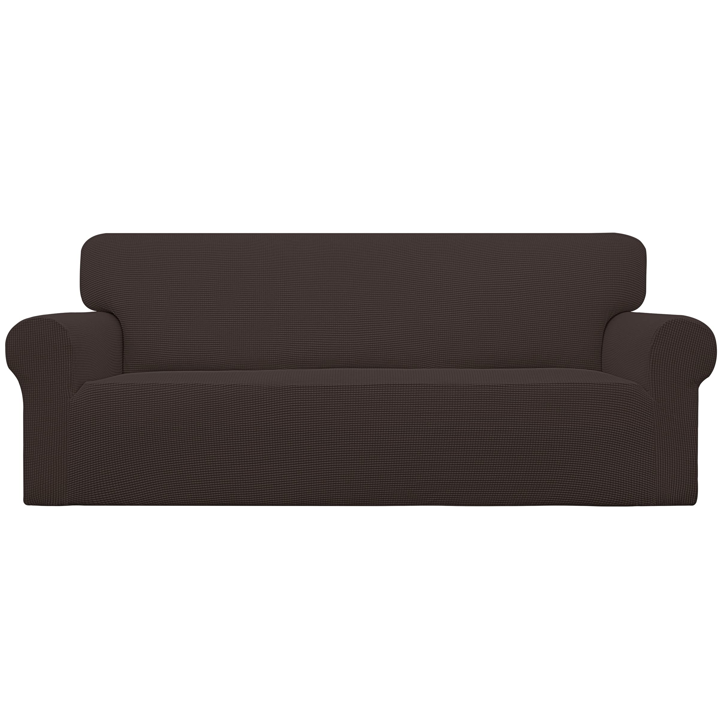 Easy-Going front view chocolate slipcover showing full sofa protection and refreshed look