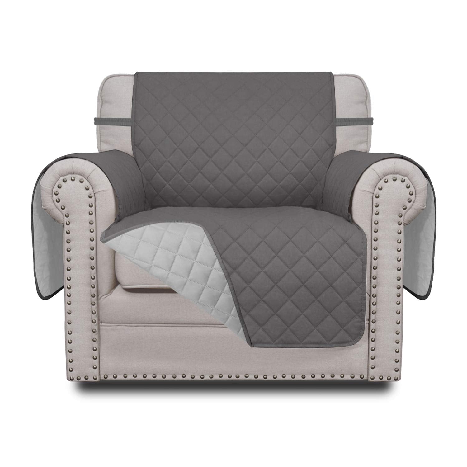 Easy-Going front view gray chair cover showing full protection and neat fit