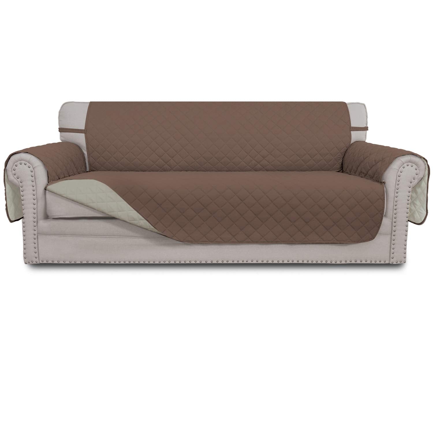 Easy-Going front view showing brown beige reversible cover and protection benefits