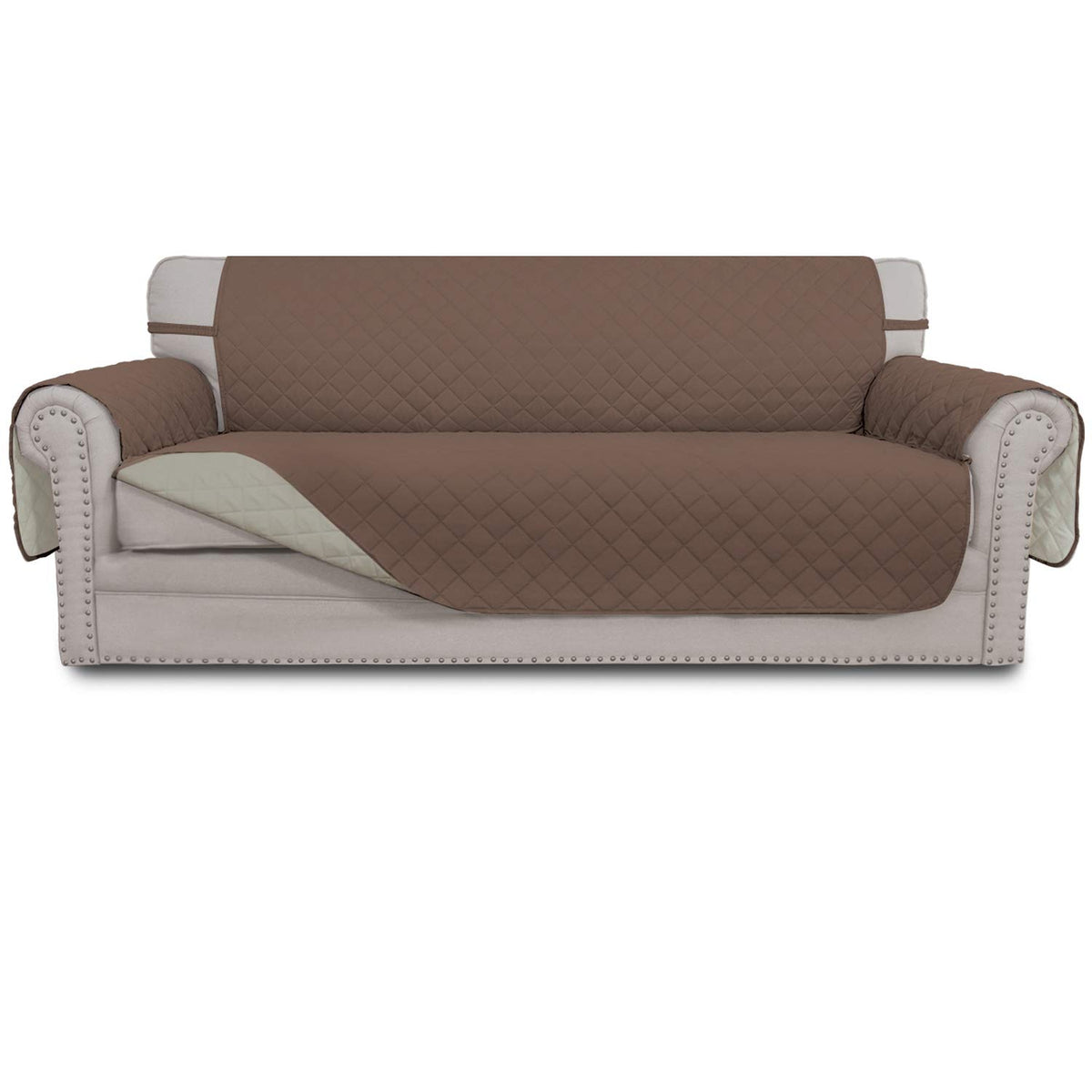 Easy-Going front view showing brown beige reversible cover and protection benefits