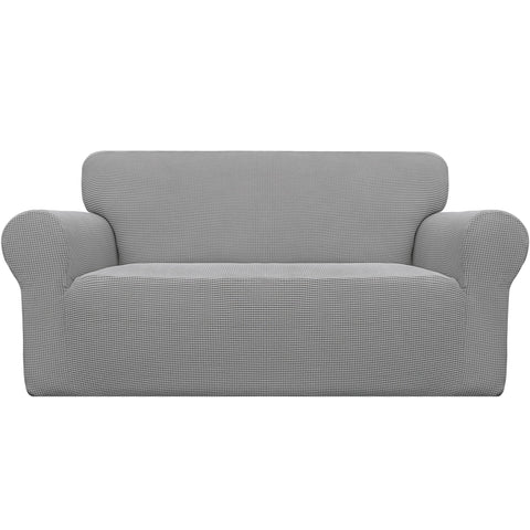 Easy-Going front view of light gray loveseat cover showing clean update