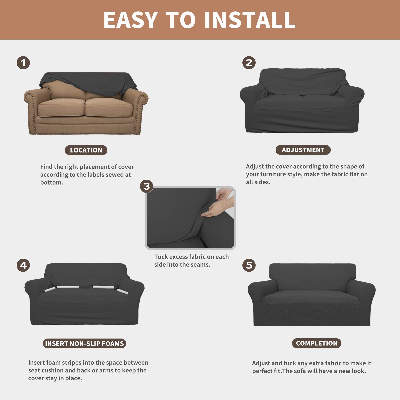 Easy-Going included foam strips and elastic showing secure installation