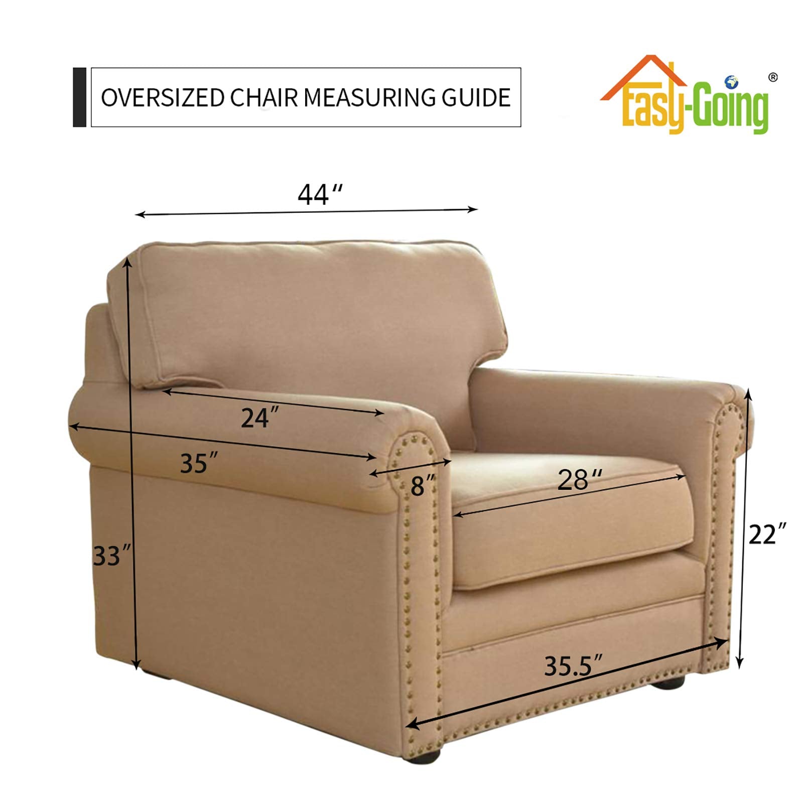 Easy-Going on chair with ruler showing fit for 30–50 inch seats
