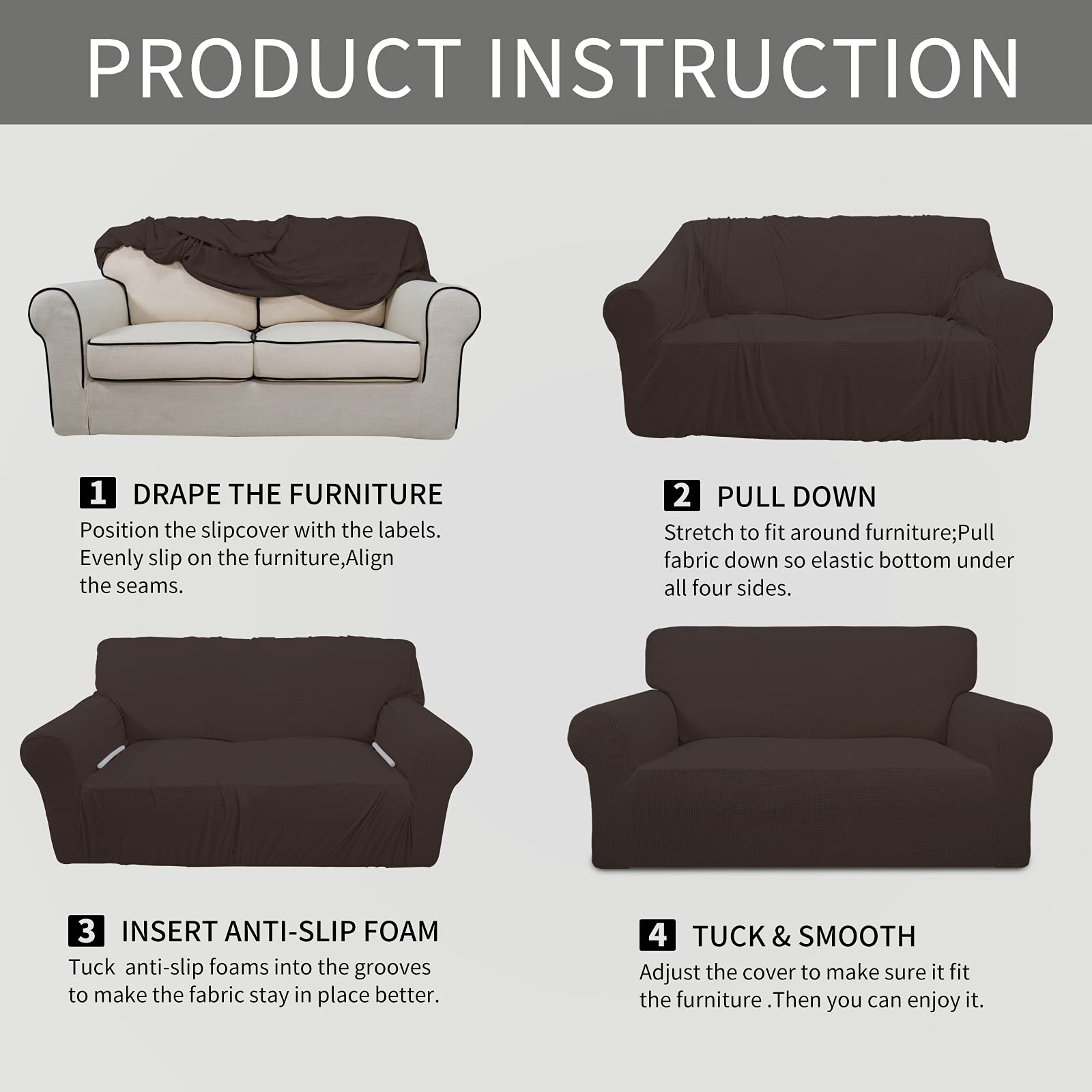 Easy-Going packaged slipcover with instructions showing quick installation convenience