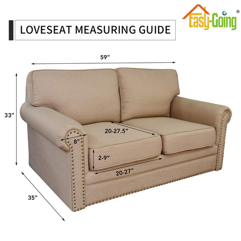 Easy-Going cover beside a tape measure demonstrating fit for 40–55 inch loveseat