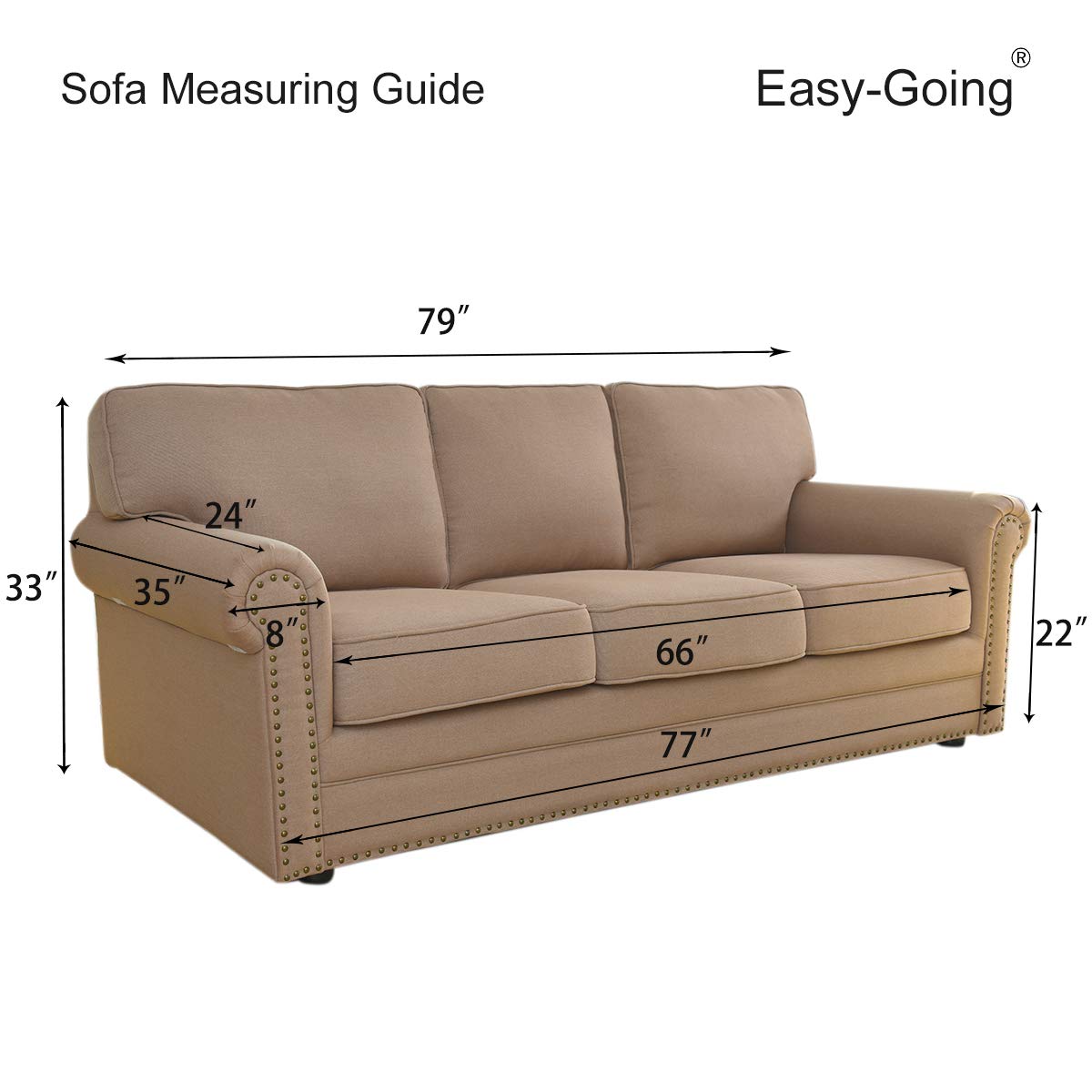 Easy-Going next to tape measure showing fit for 60–81 inch sofas