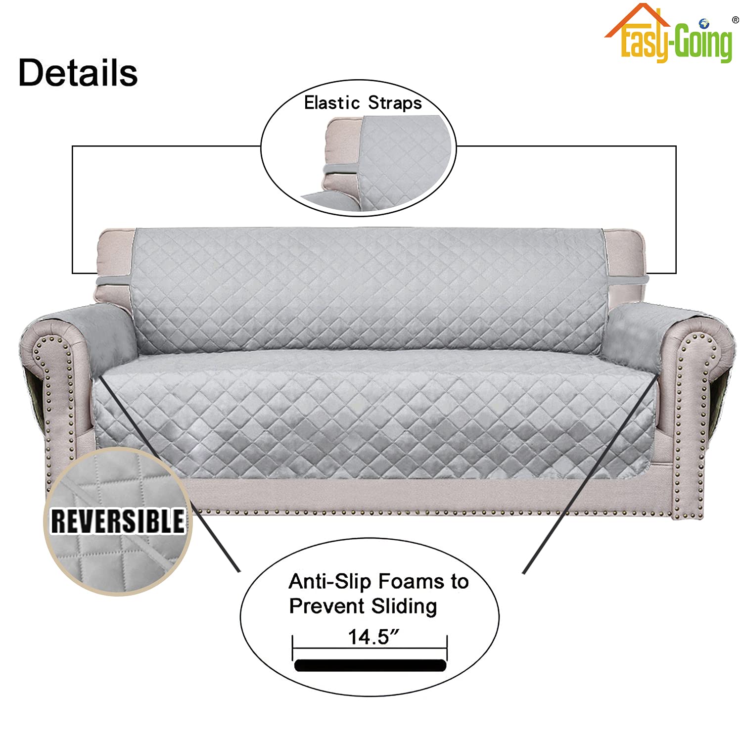 Easy-Going foam sticks tucked in seat creases to prevent cover sliding