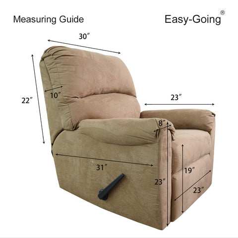 Easy-Going size comparison with chair and ruler showing fit range clarity