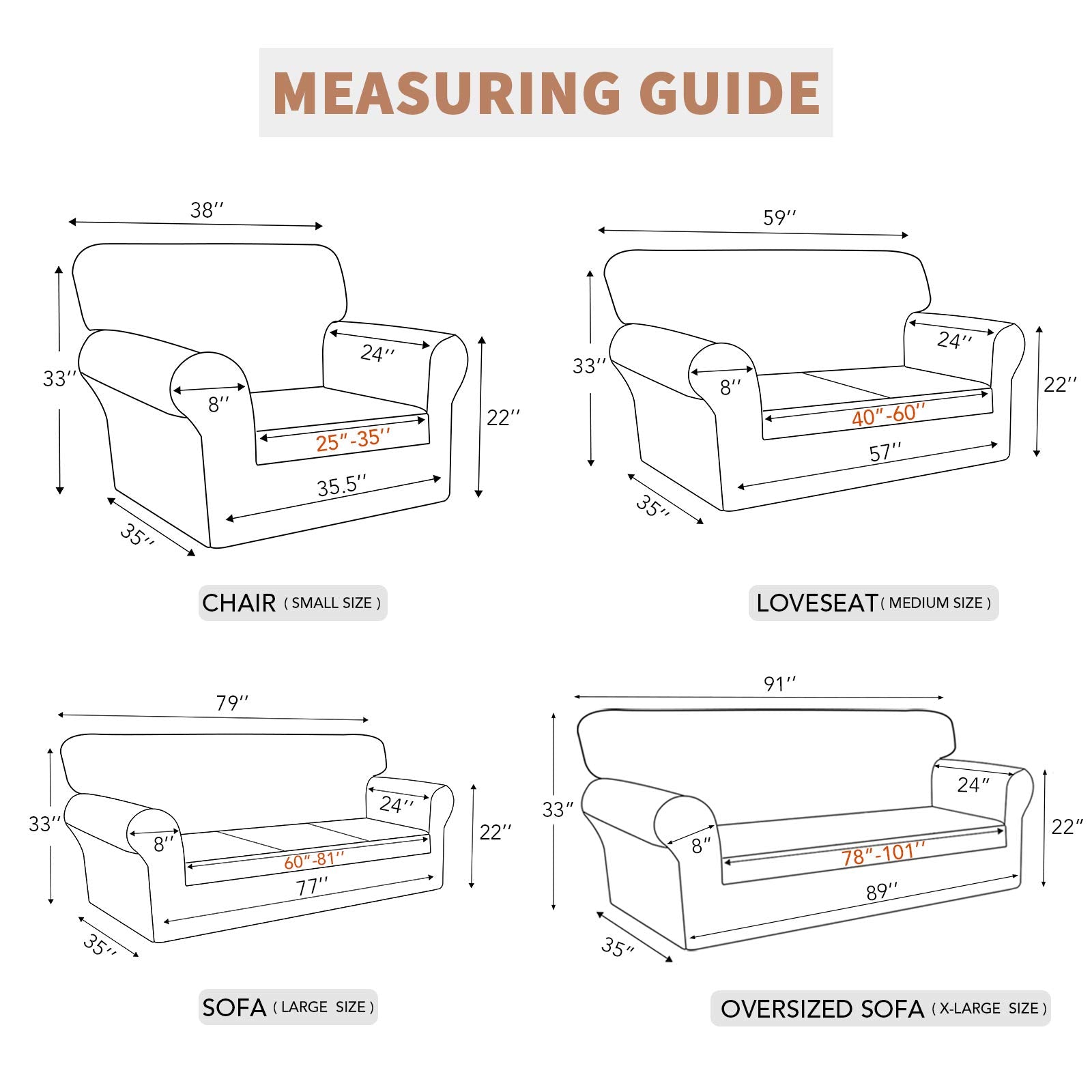 Easy-Going cover on loveseat next to ruler showing accurate fit
