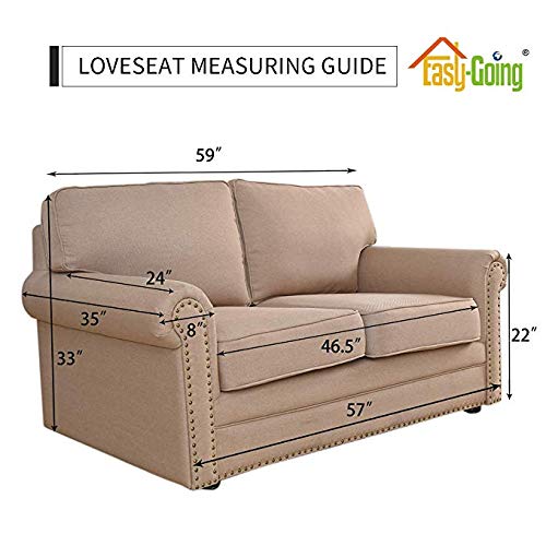 Easy-Going cover next to measuring tape to show 46-inch loveseat fit guidance