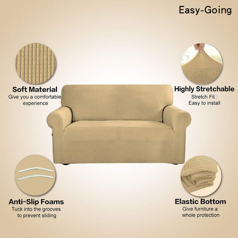 Easy-Going slipcover on a sofa in a living room, refreshed look