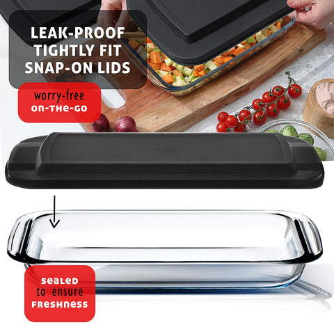 EATEX glass dish inside oven mid-bake illustrating oven-safe performance