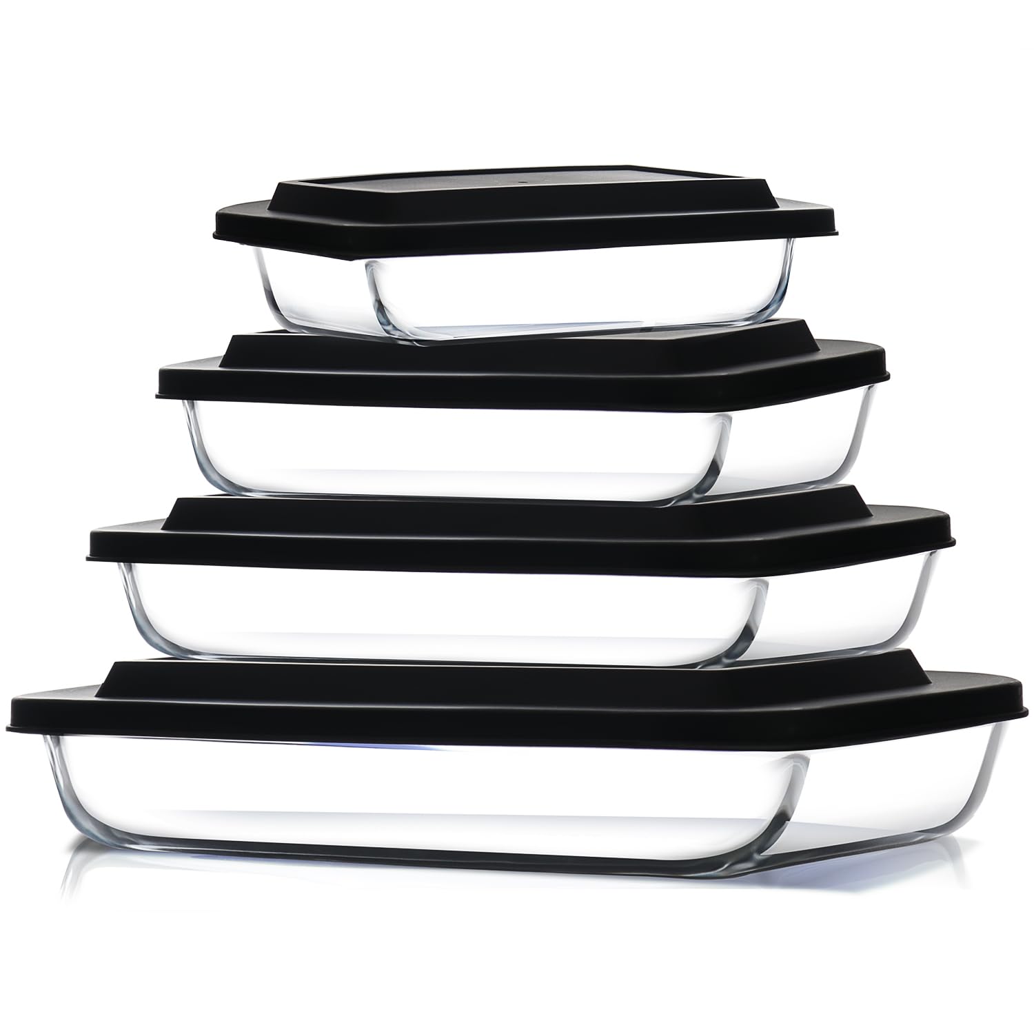 EATEX front view of set showing clear dishes and lids, organized and ready
