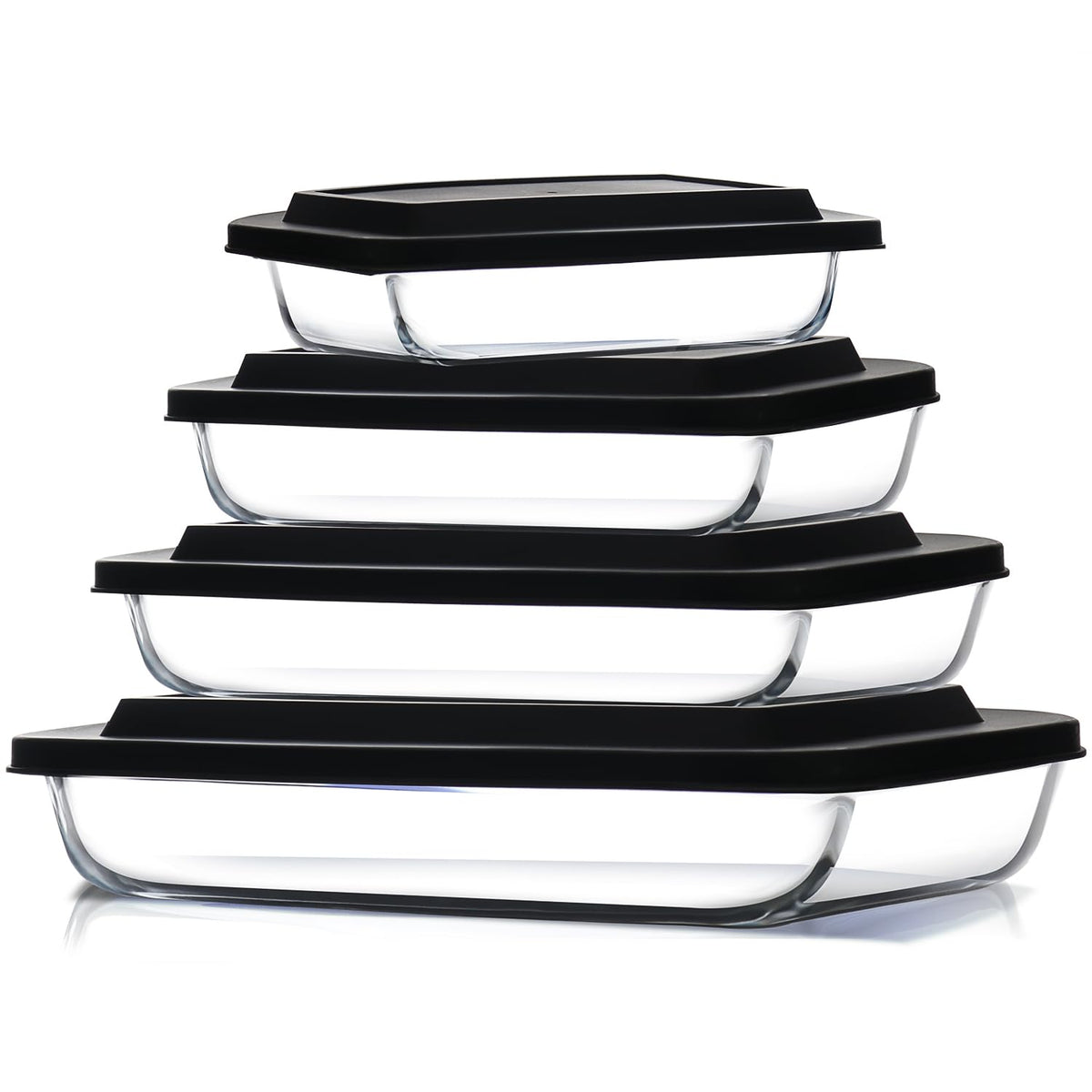 EATEX front view of set showing clear dishes and lids, organized and ready