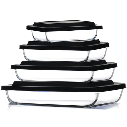 EATEX front view of set showing clear dishes and lids, organized and ready