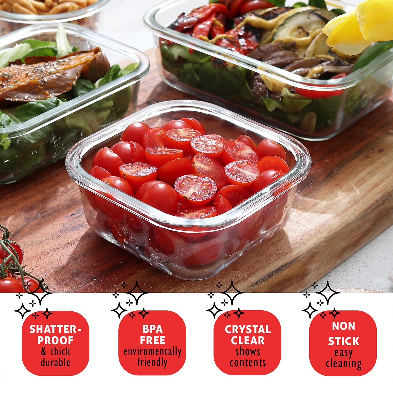 EATEX glass container in oven showing heat resistance and reheating convenience