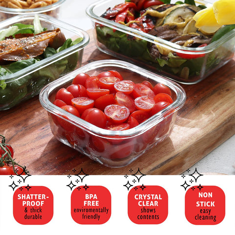 EATEX glass container in oven showing heat resistance and reheating convenience