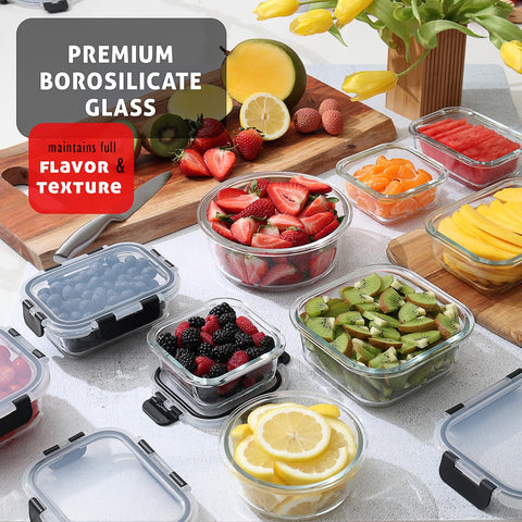 EATEX rectangular glass container close-up showing dimensions and versatility