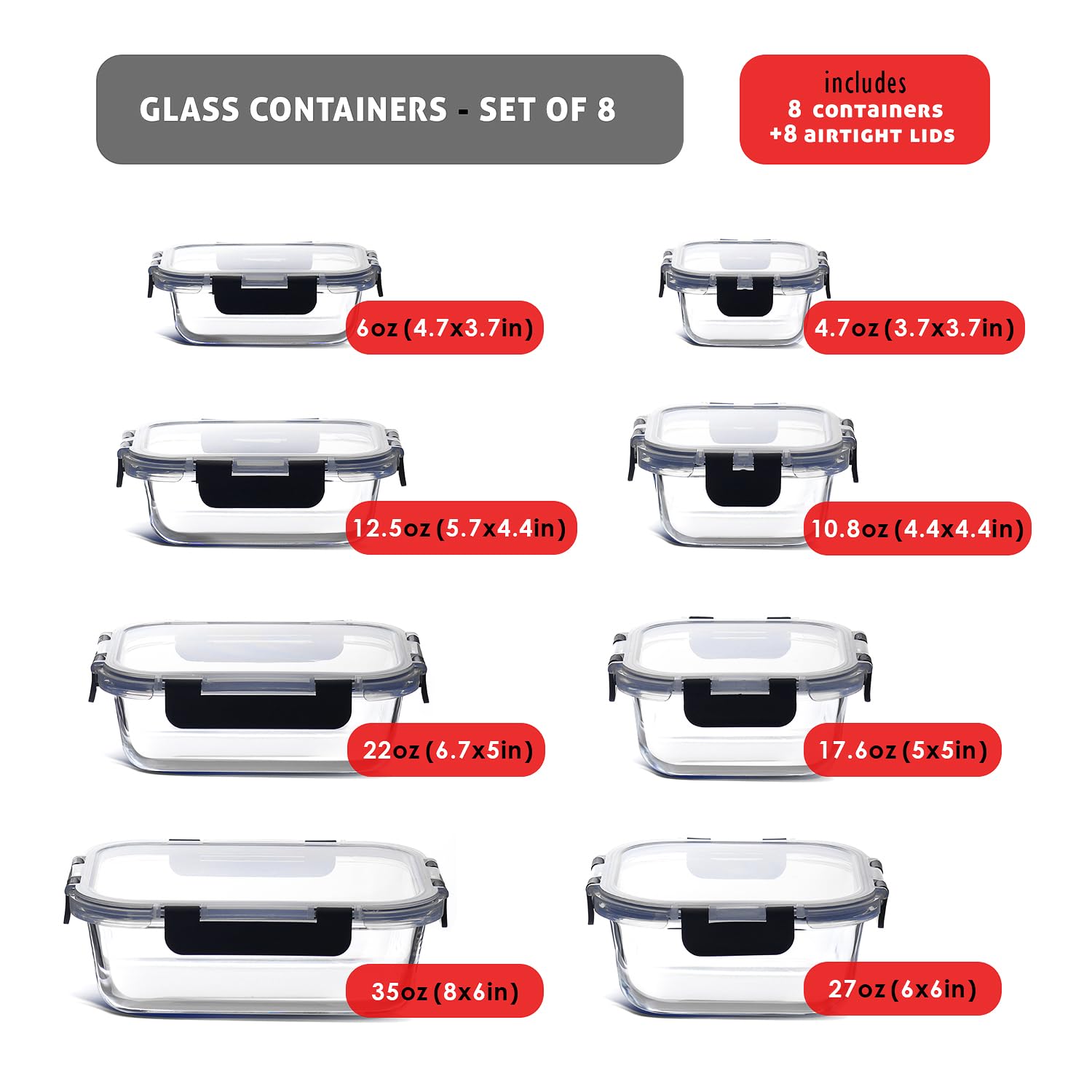 EATEX square glass container close-up showing clear glass and portion clarity