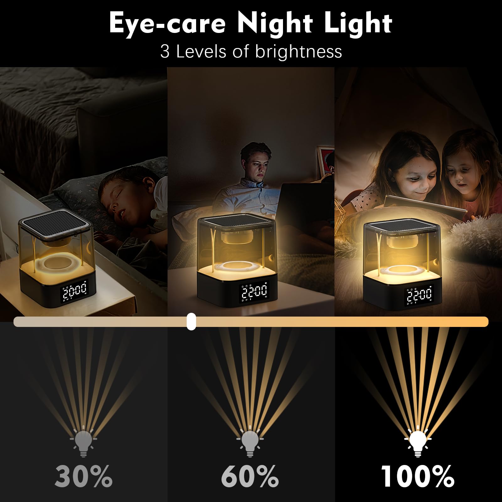 Ebhako speaker in use on bedside table providing soothing sound and light