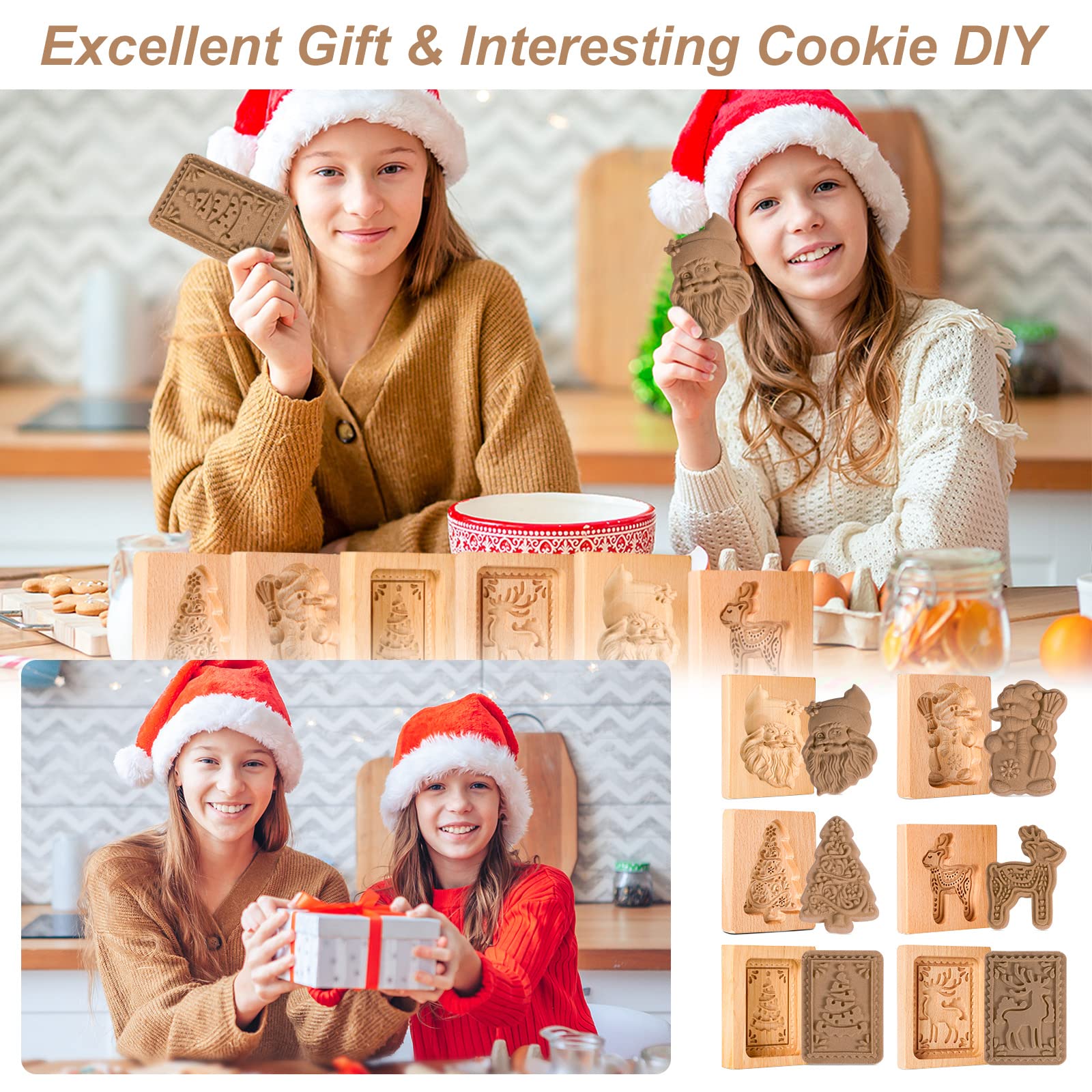 EBOOT pressing a wooden mold into cookie dough showing in-use technique benefit: easy pattern transfer