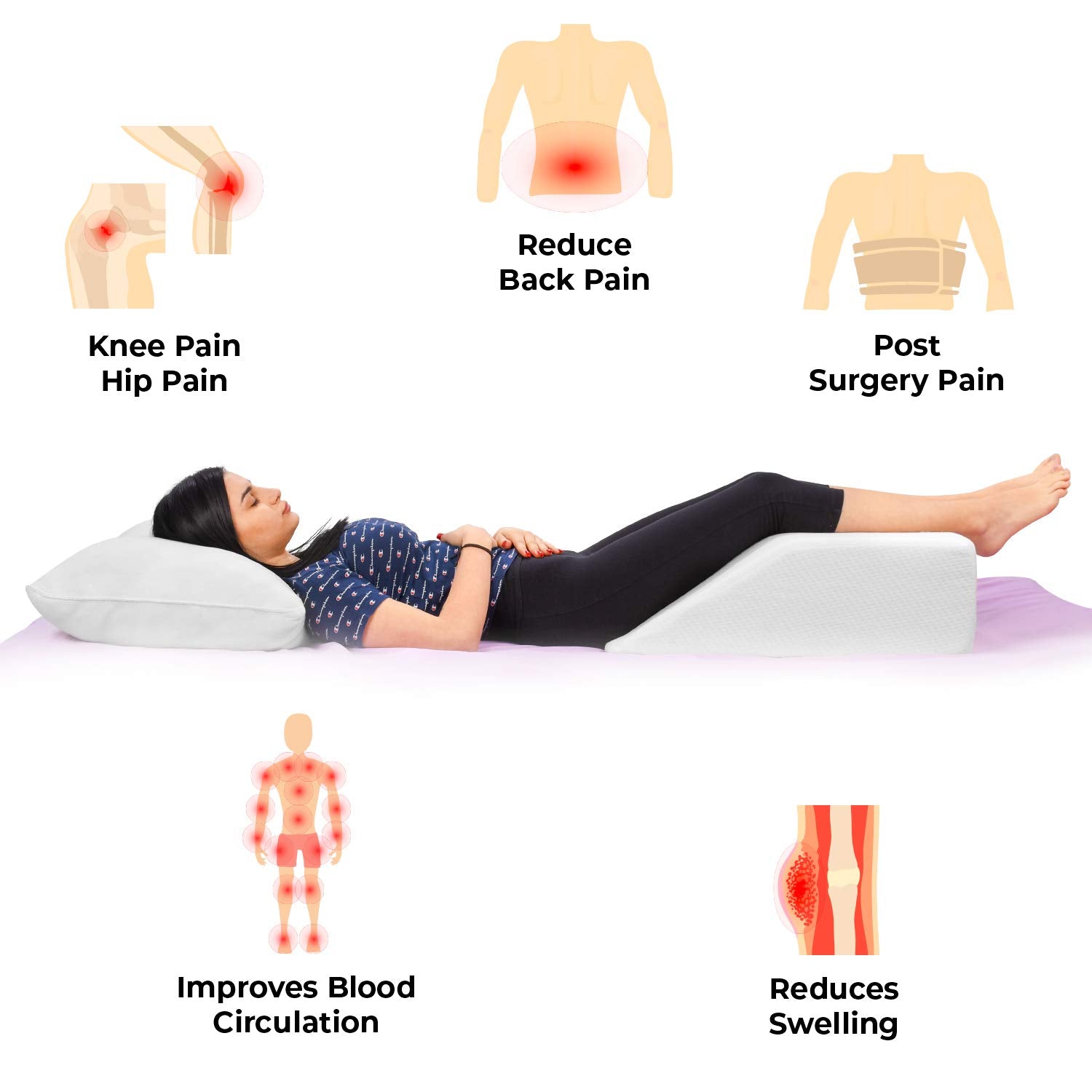 Ebung in use on sofa with legs elevated for reduced swelling