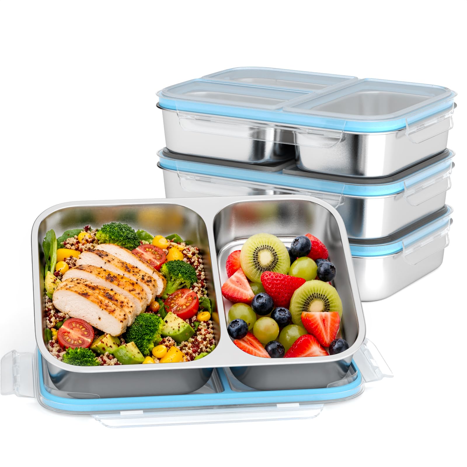 EC-Gaze front view of four stainless steel containers showing durable set and organization