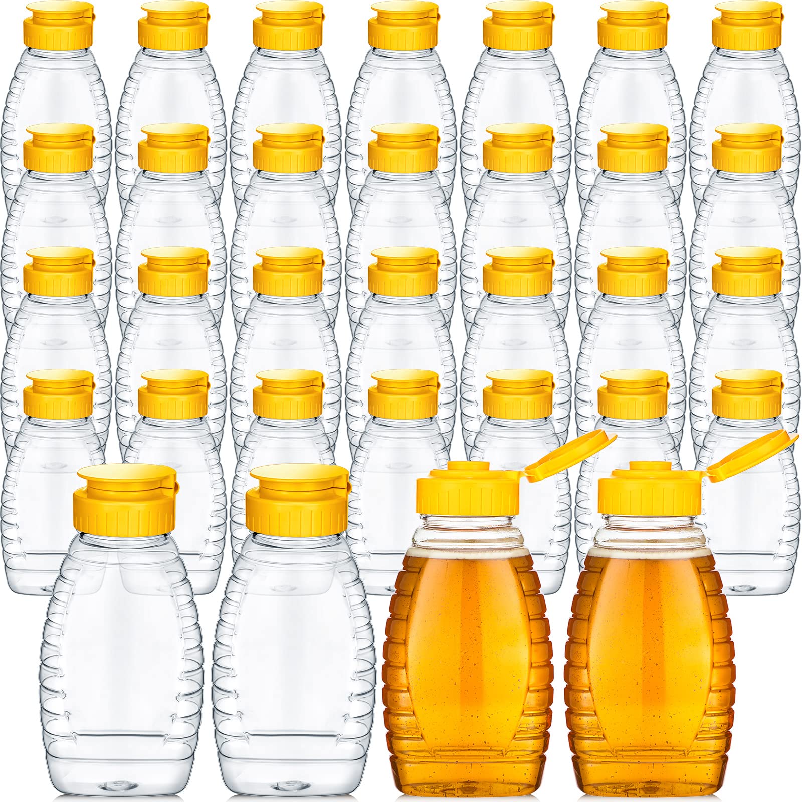 Eccliy front view of 32 clear honey bottles showing full set and packaging benefit