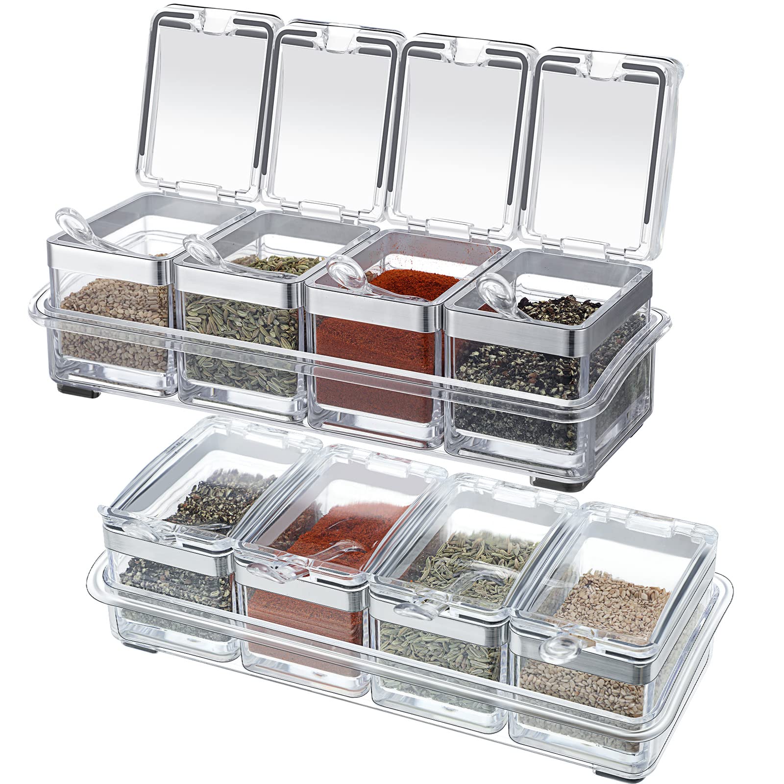 Eccliy front view of clear acrylic spice set showing organization benefit