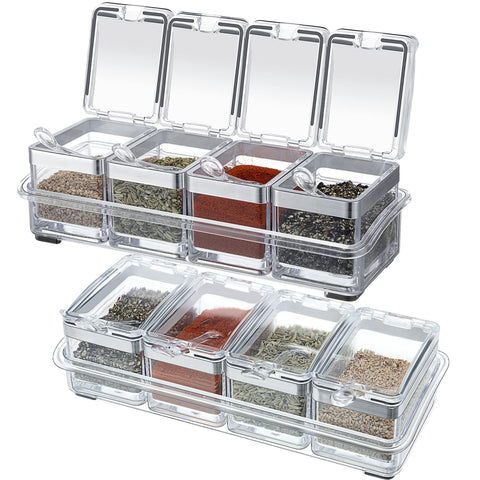 Eccliy front view of clear acrylic spice set showing organization benefit