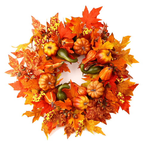Ecerangus front door wreath showing full autumn curb appeal