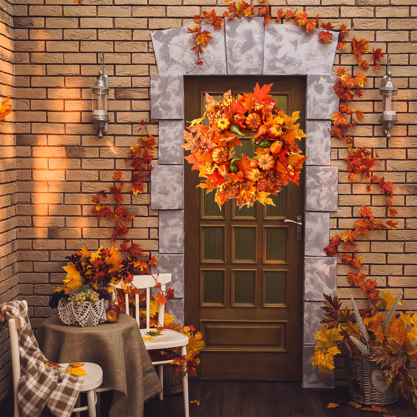 Ecerangus wreath beside door for 24-inch size and scale reference