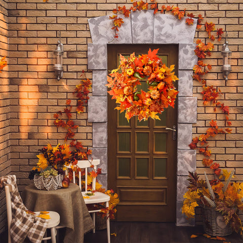 Ecerangus wreath beside door for 24-inch size and scale reference